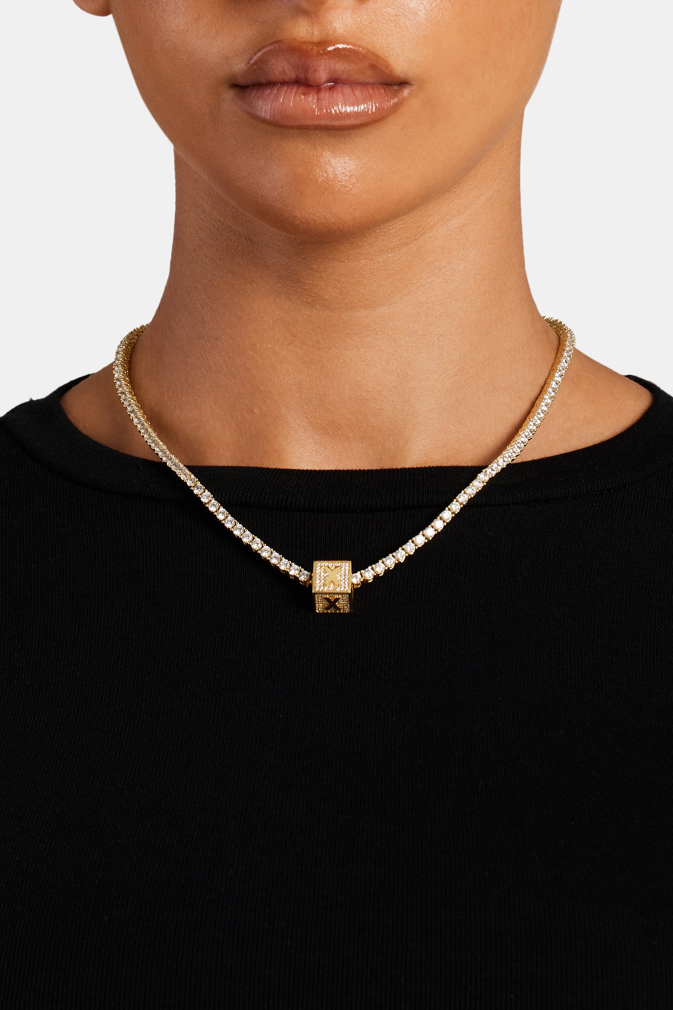 Vergoldeter Iced X-Buchstabenblock-Anhänger