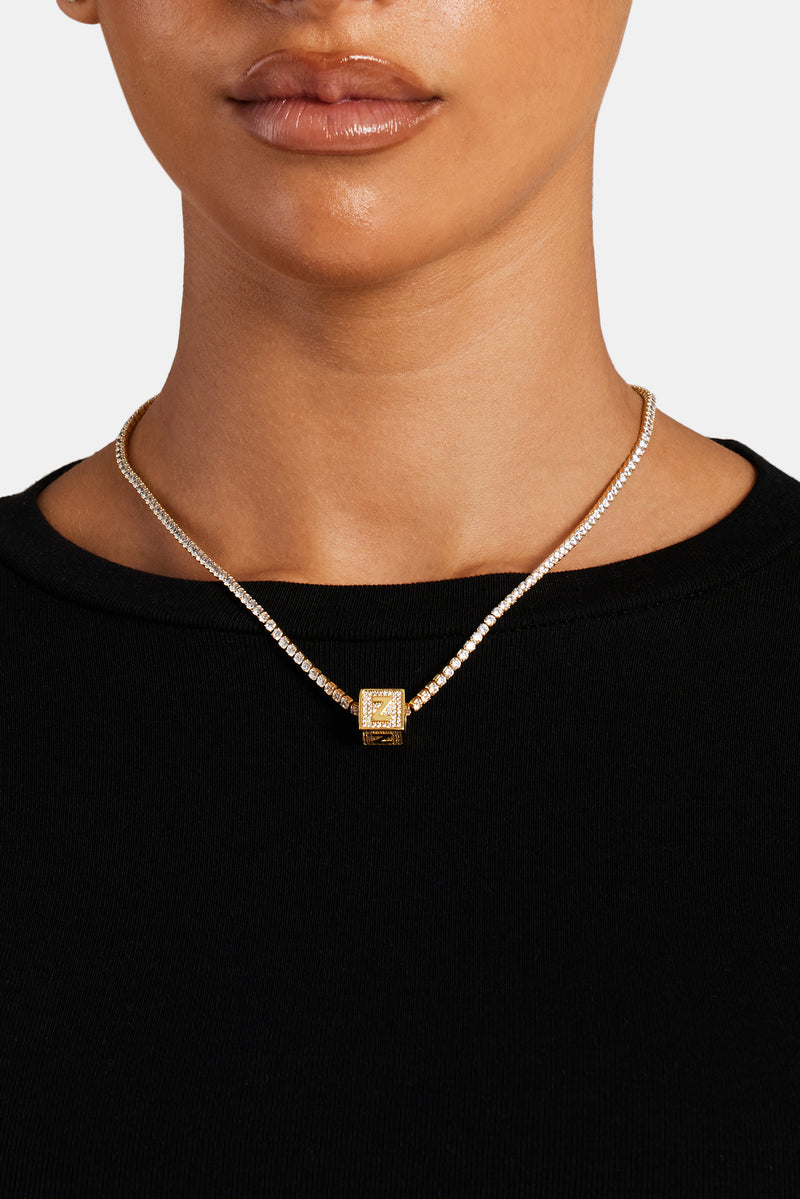 Gold Plated Iced Z Letter Block Pendant