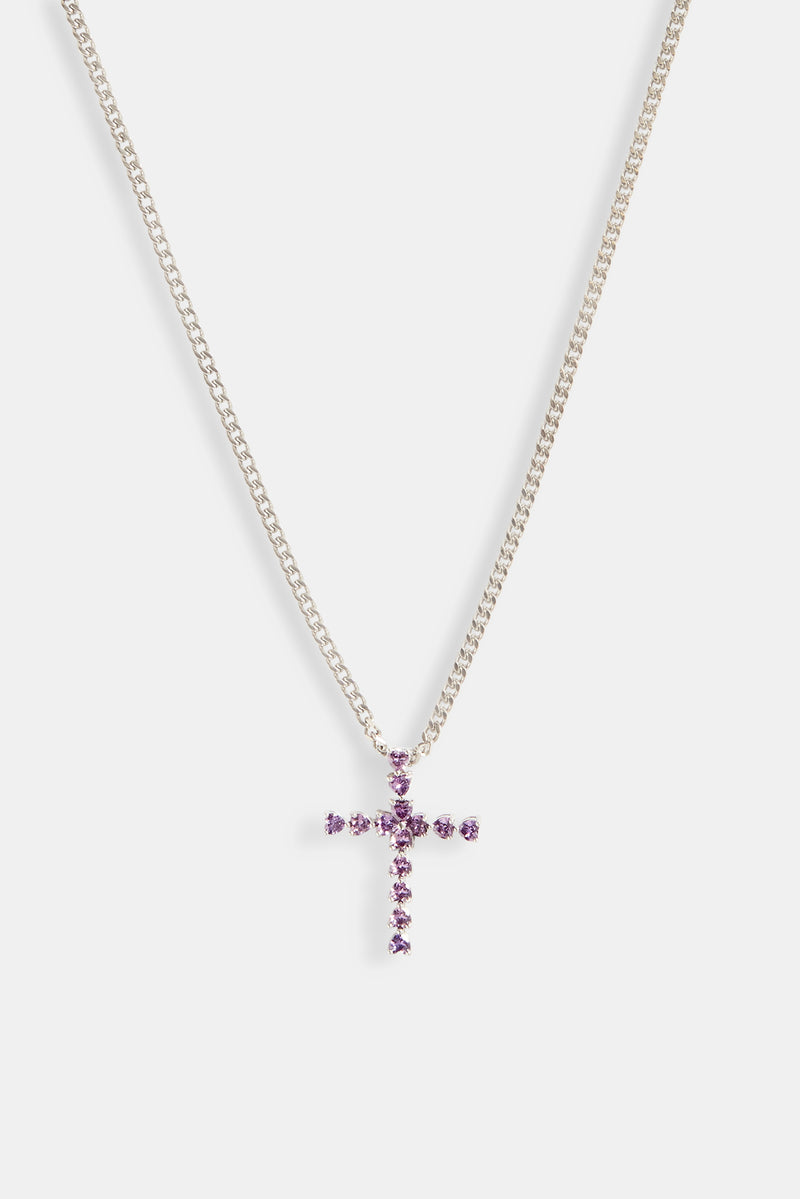 Iced Purple CZ Cross Cuban Necklace