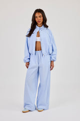 Nylon Striped Funnel Neck Jacket & Wide Leg Trouser – Baby Blue