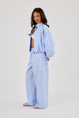 Nylon Striped Funnel Neck Jacket & Wide Leg Trouser – Baby Blue