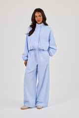 Nylon Striped Wide Leg Trouser - Baby Blue