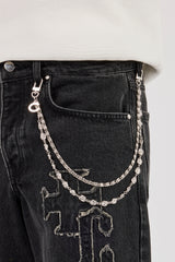 Denim Applique Jort & 10mm C Branded Double Layer Rose Motif Jean Chain - Washed Black