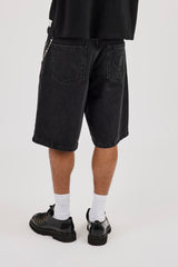 Denim Bermuda Jorts & 10mm Cernucci Motif Jean Chain - Washed Black
