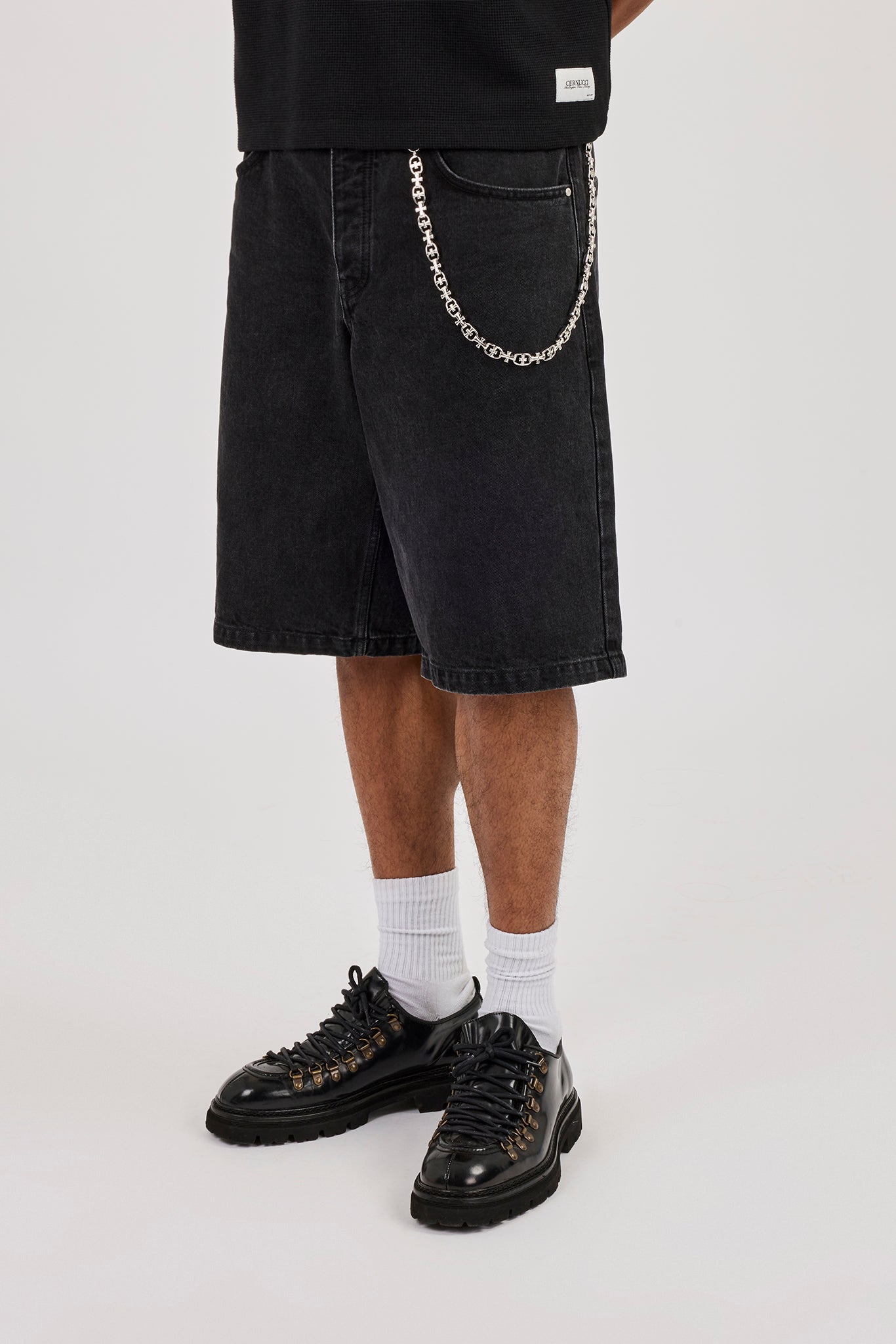 Denim Bermuda Jorts & 10mm Polished Multi Cross Polished Jean