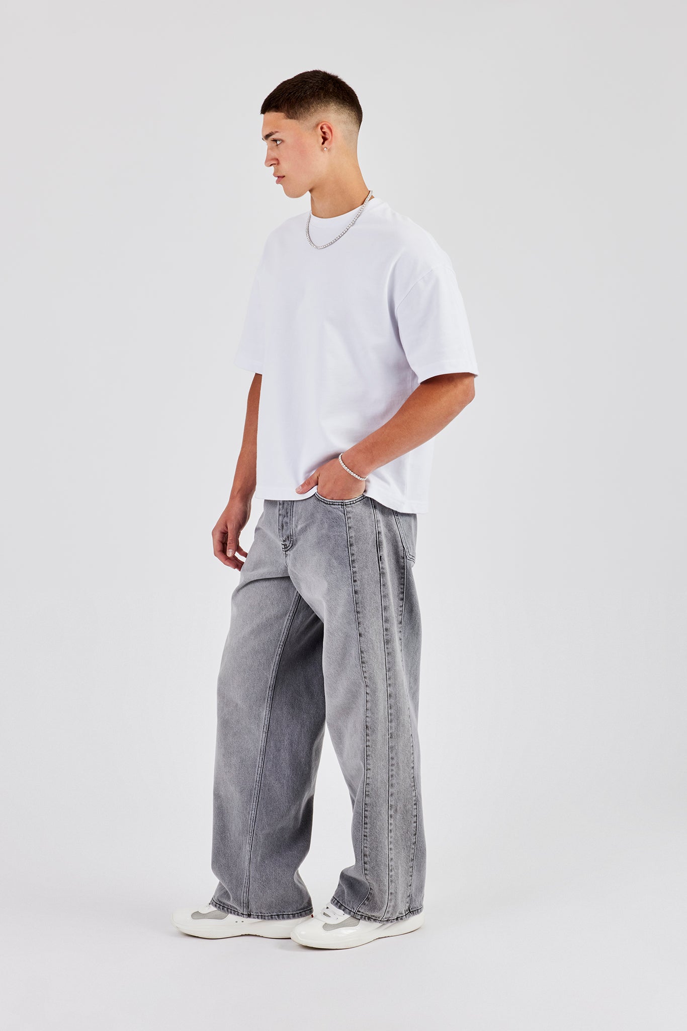Panelled Baggy Jean - Washed Grey