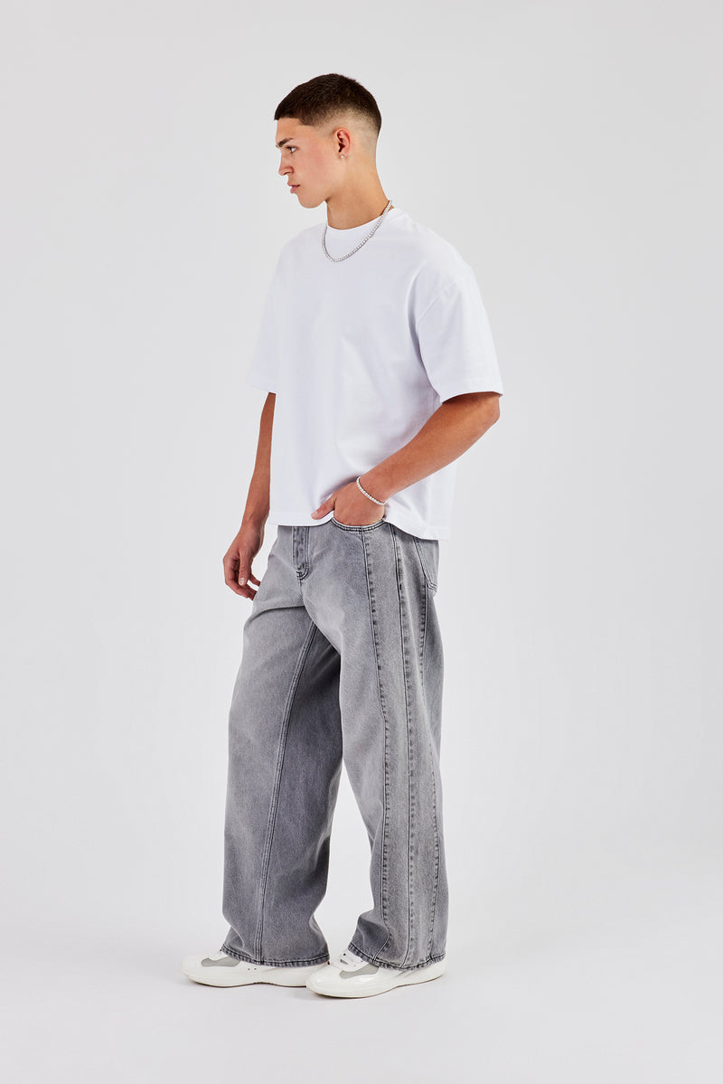 Panelled Baggy Jean - Washed Grey