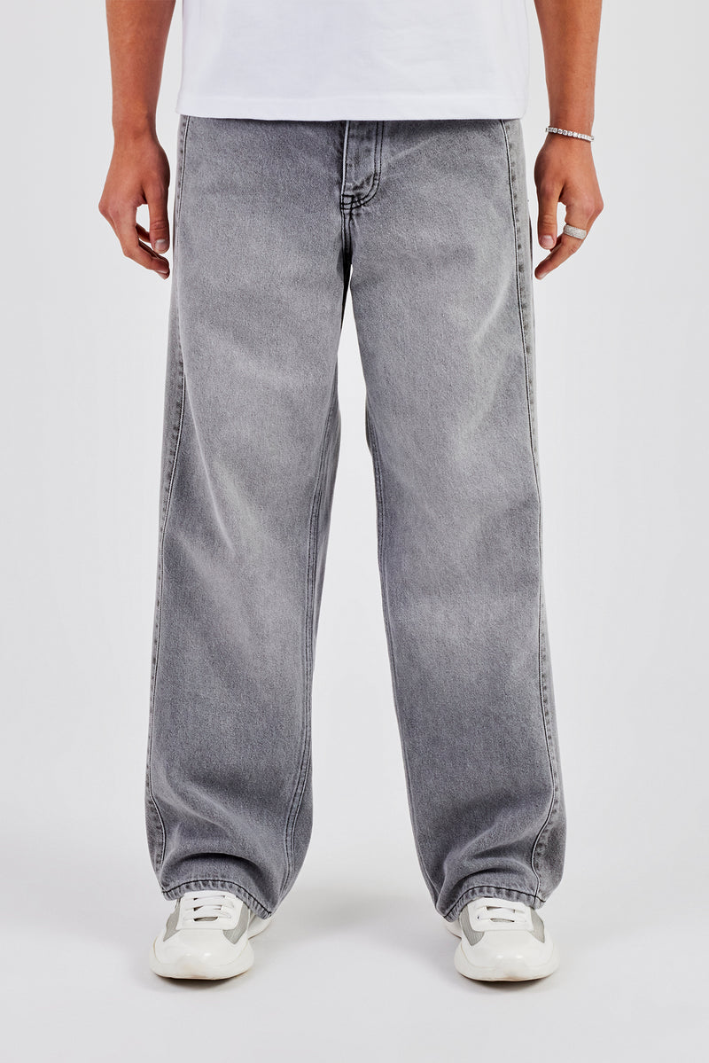Panelled Baggy Jean - Washed Grey