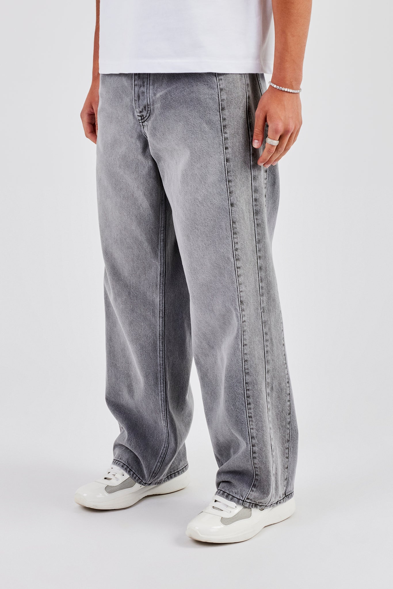 Panelled Baggy Jean - Washed Grey