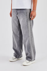 Panelled Baggy Jean - Washed Grey