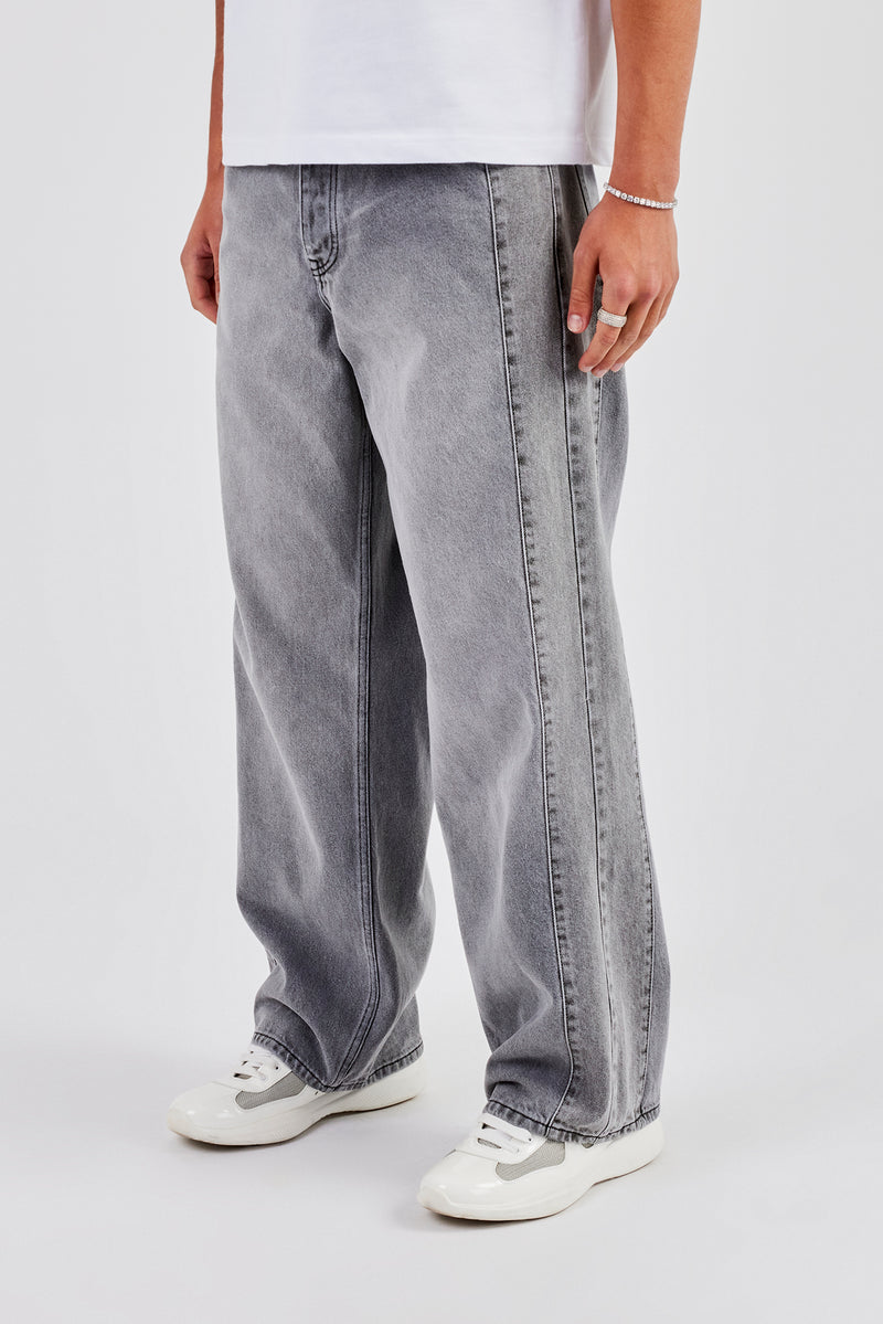 Panelled Baggy Jean - Washed Grey