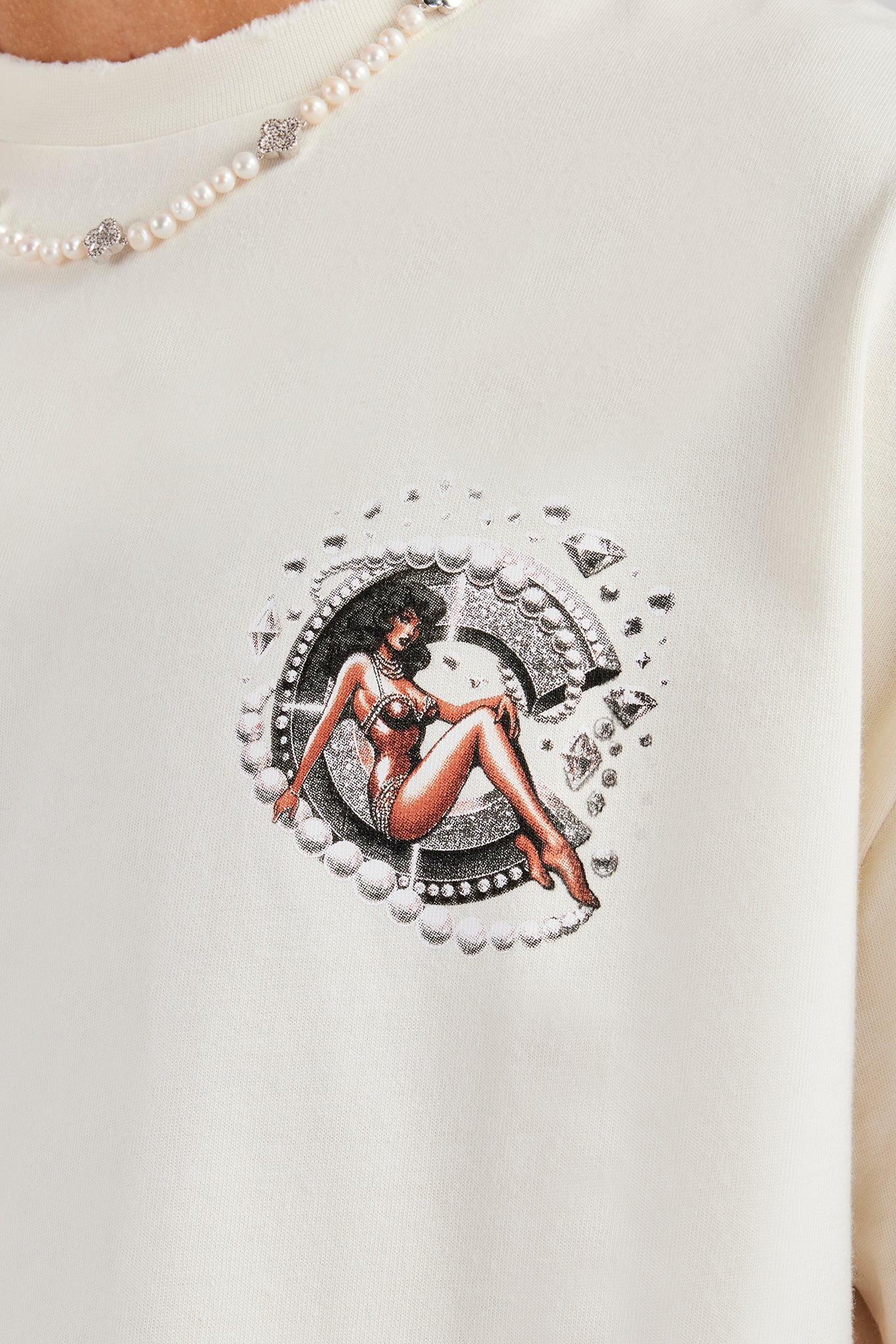 Oversize-T-Shirt mit C-Grafik von Pearl and Diamond - Off White