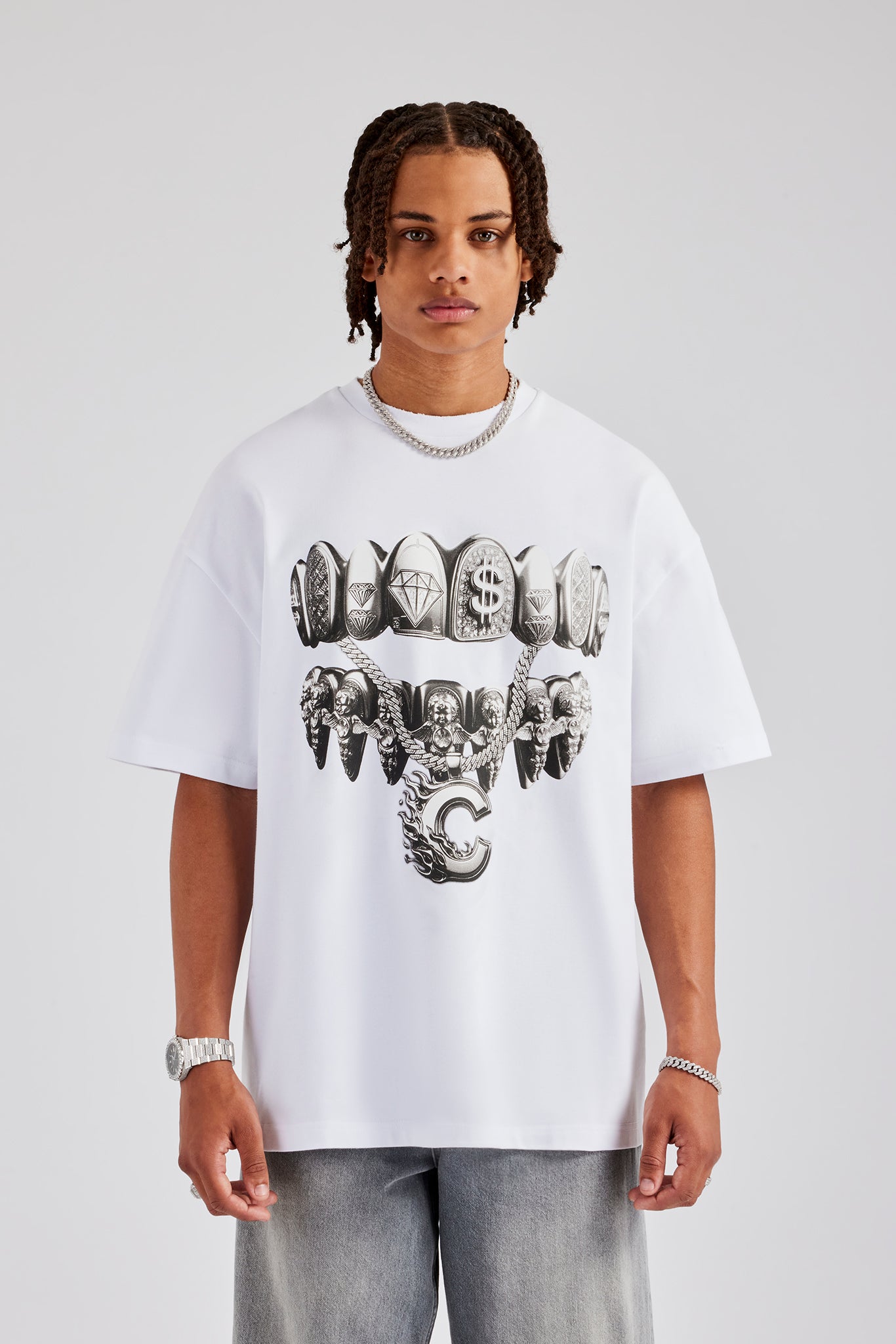 Oversize-T-Shirt mit Diamond Grills-Grafik