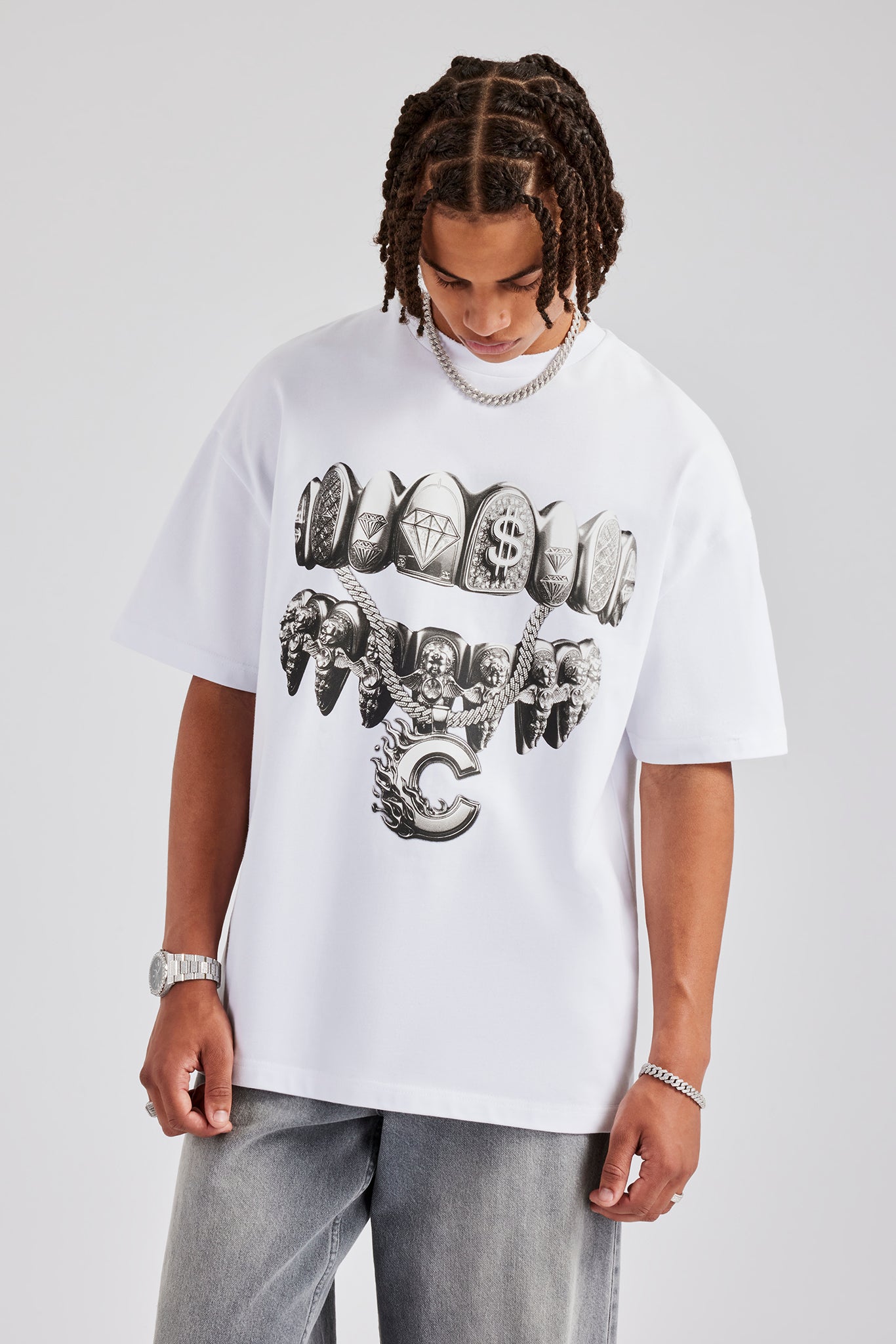 Oversize-T-Shirt mit Diamond Grills-Grafik