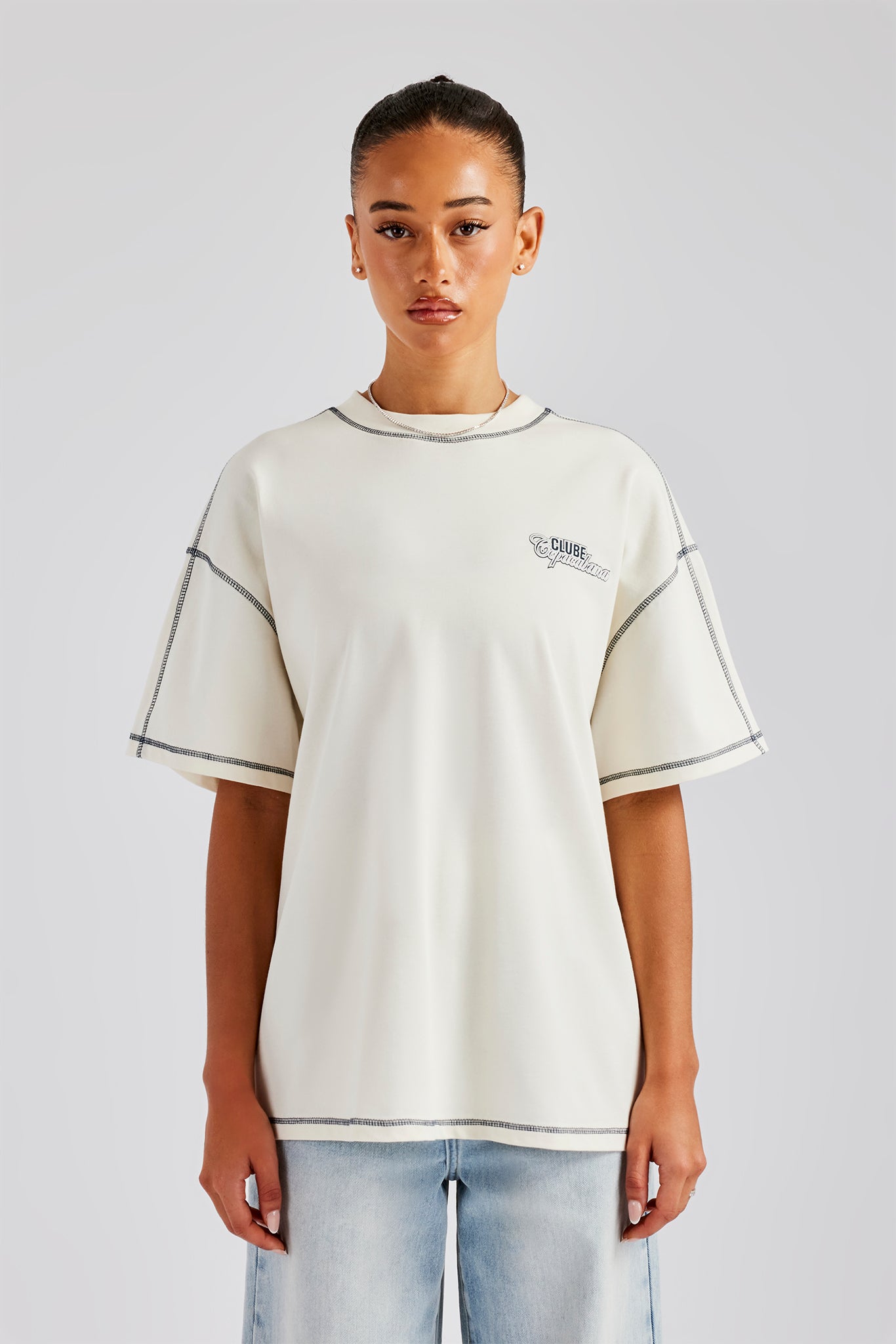 Clube Coacabana Contrast Stitch T-Shirt - Off White | Womens Tees