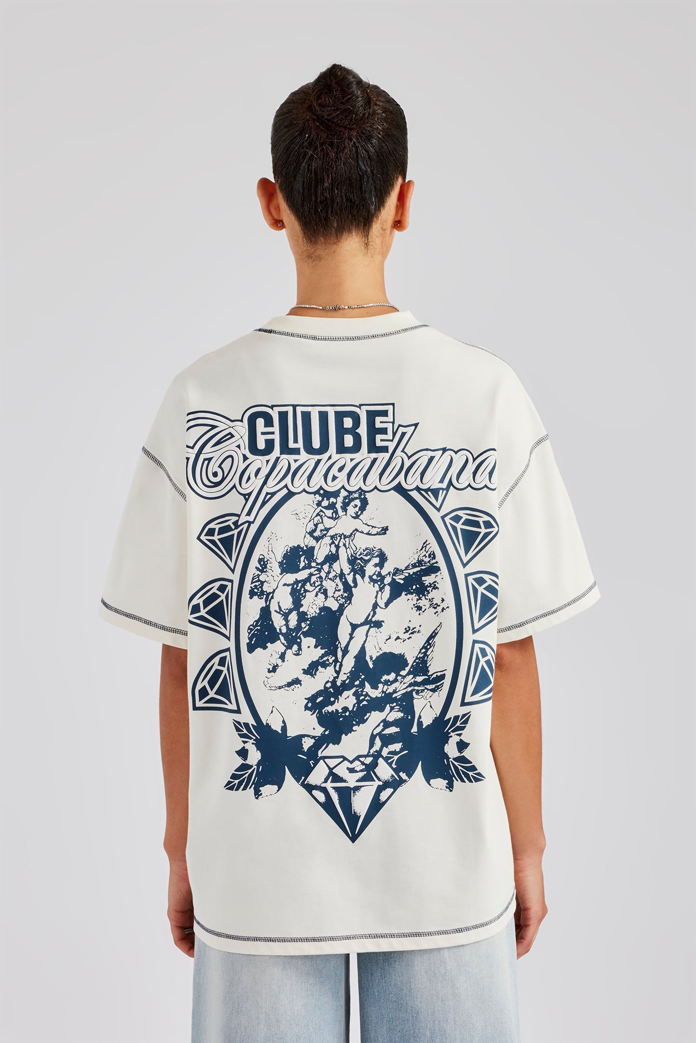 Clube Coacabana Contrast Stitch T-Shirt - Off White | Womens Tees