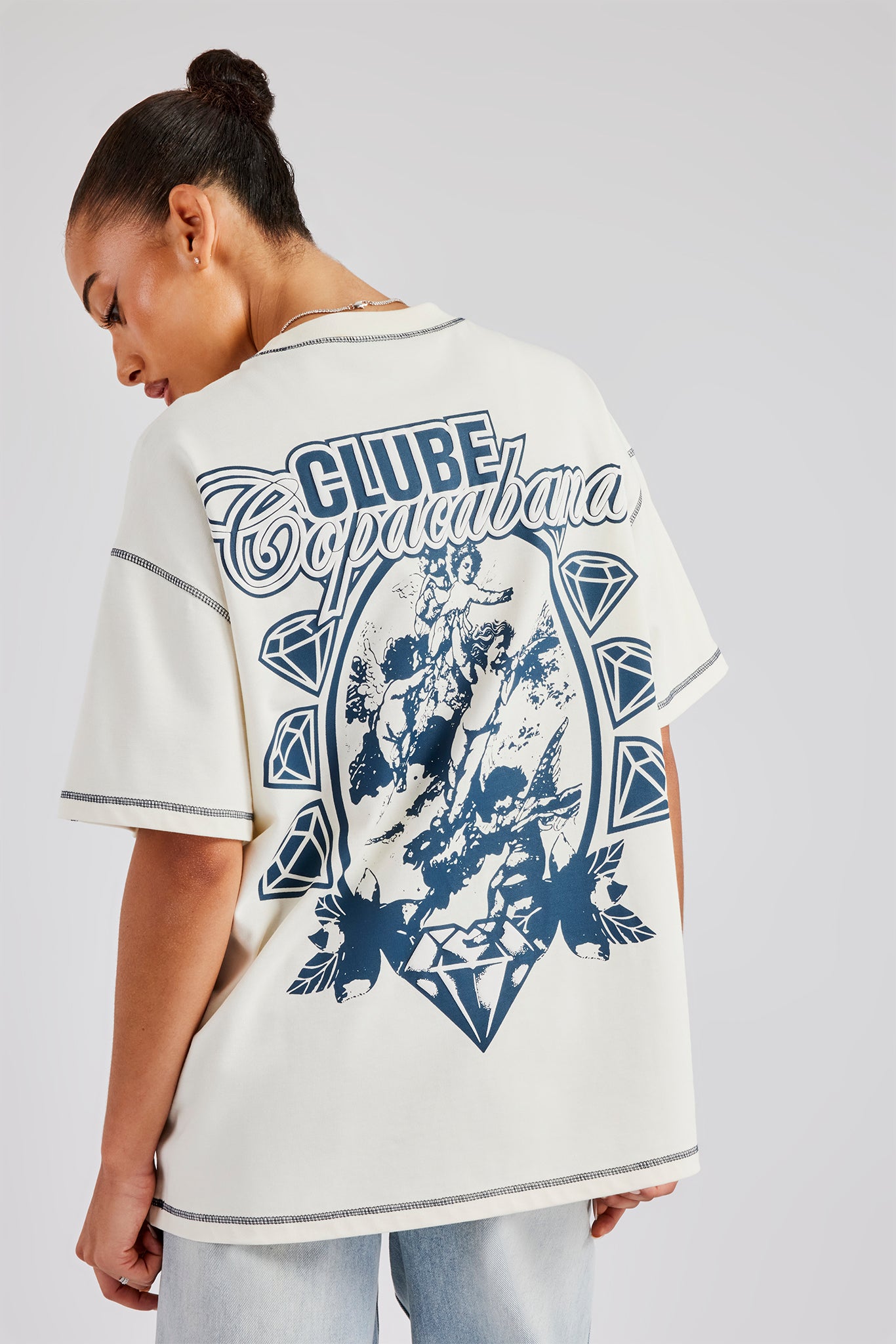 Clube Coacabana Contrast Stitch T-Shirt - Off White | Womens Tees