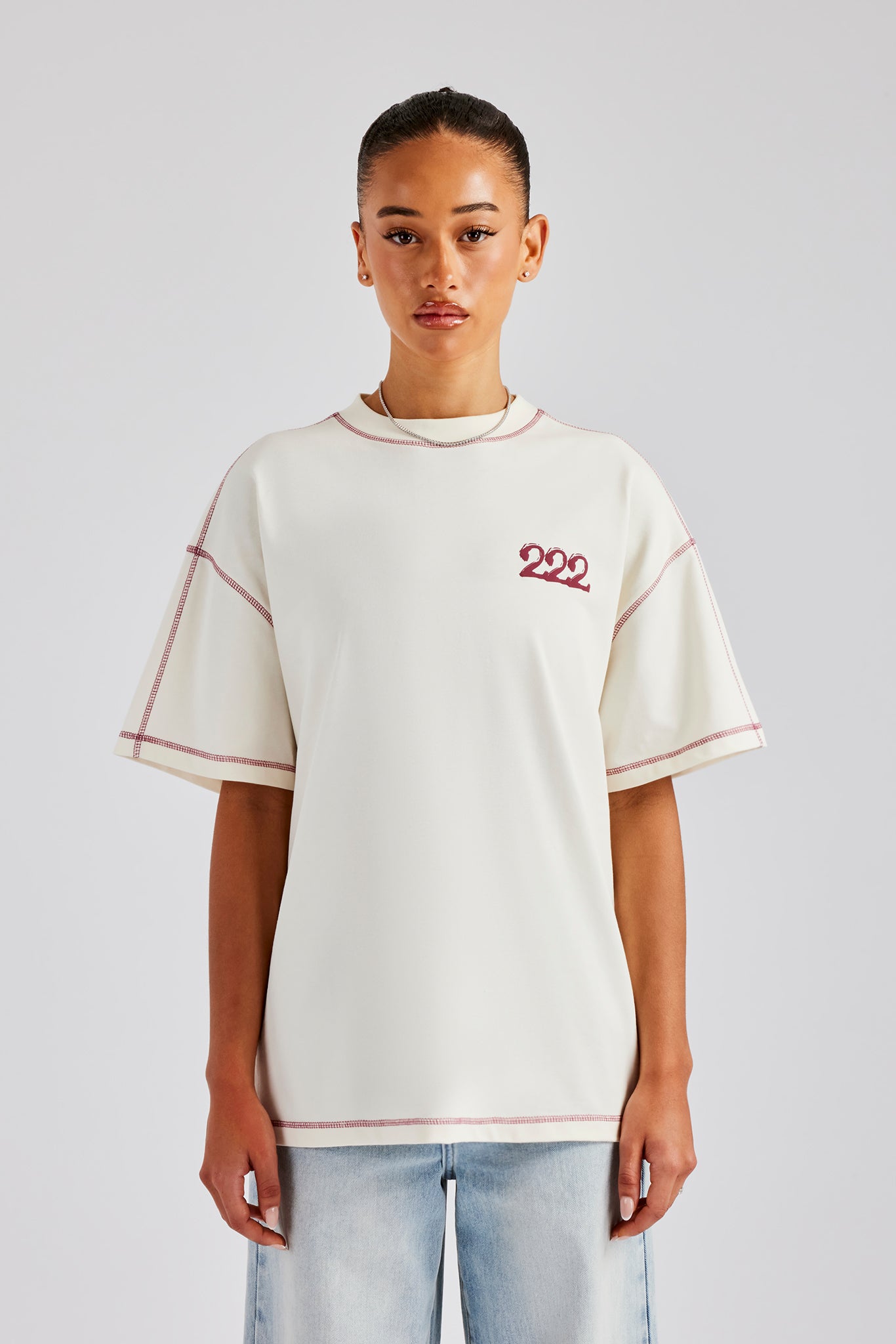 222 Cherub Contrast Stitch Oversized T-Shirt - White