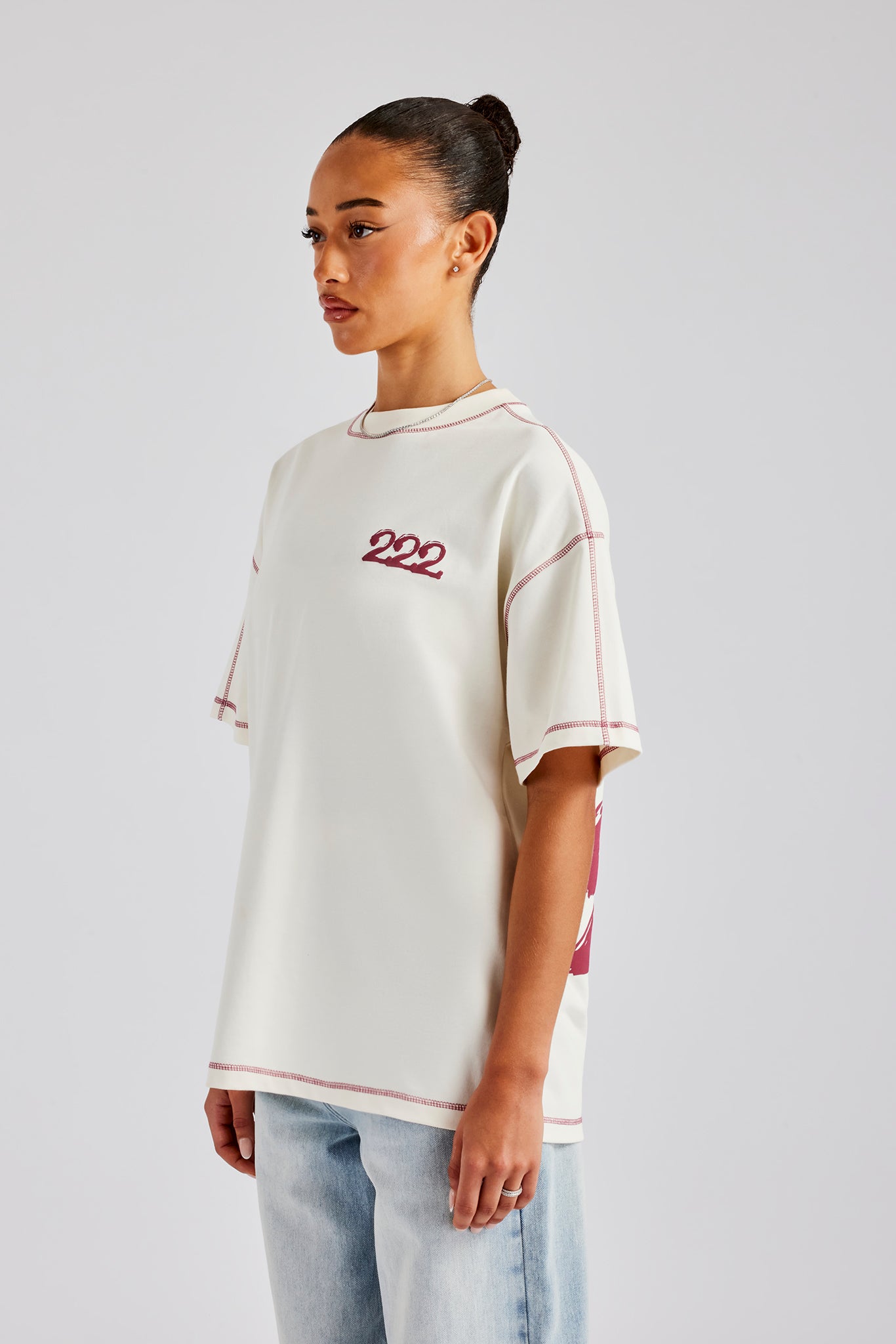222 Cherub Contrast Stitch Oversized T-Shirt - White