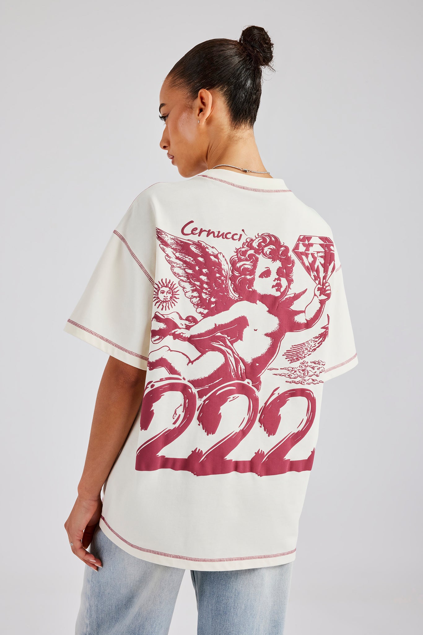 222 Cherub Contrast Stitch Oversized T-Shirt - White