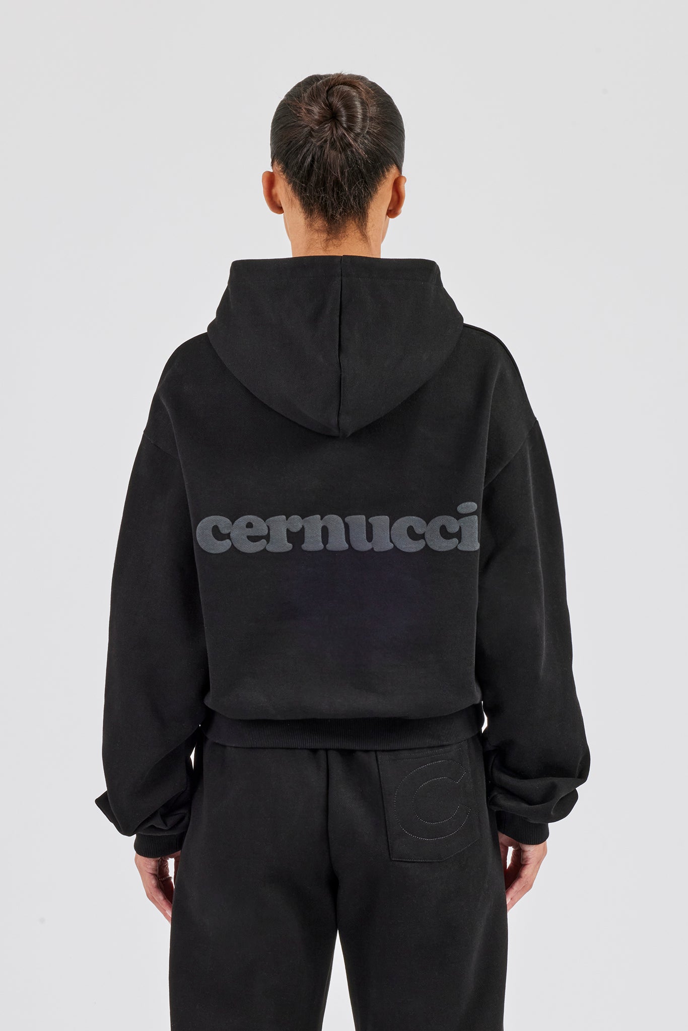 Cernucci Bubble Boxy Hoodie & Wide Leg Jogger - Black
