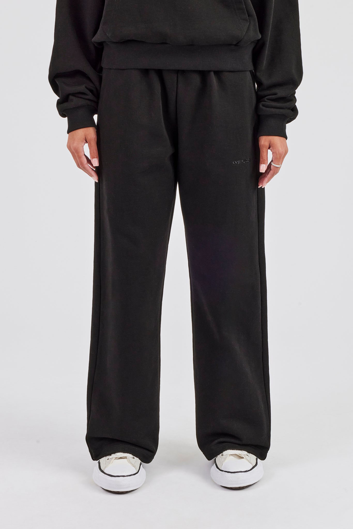 Cernucci Bubble Boxy Hoodie & Wide Leg Jogger - Black