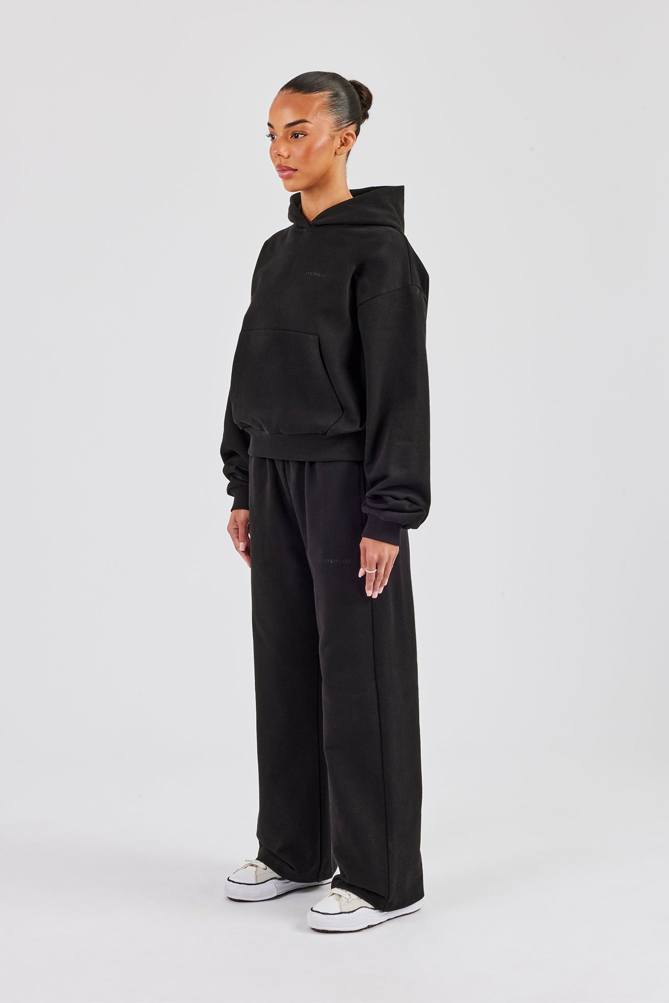 Cernucci Bubble Boxy Hoodie & Wide Leg Jogger - Black
