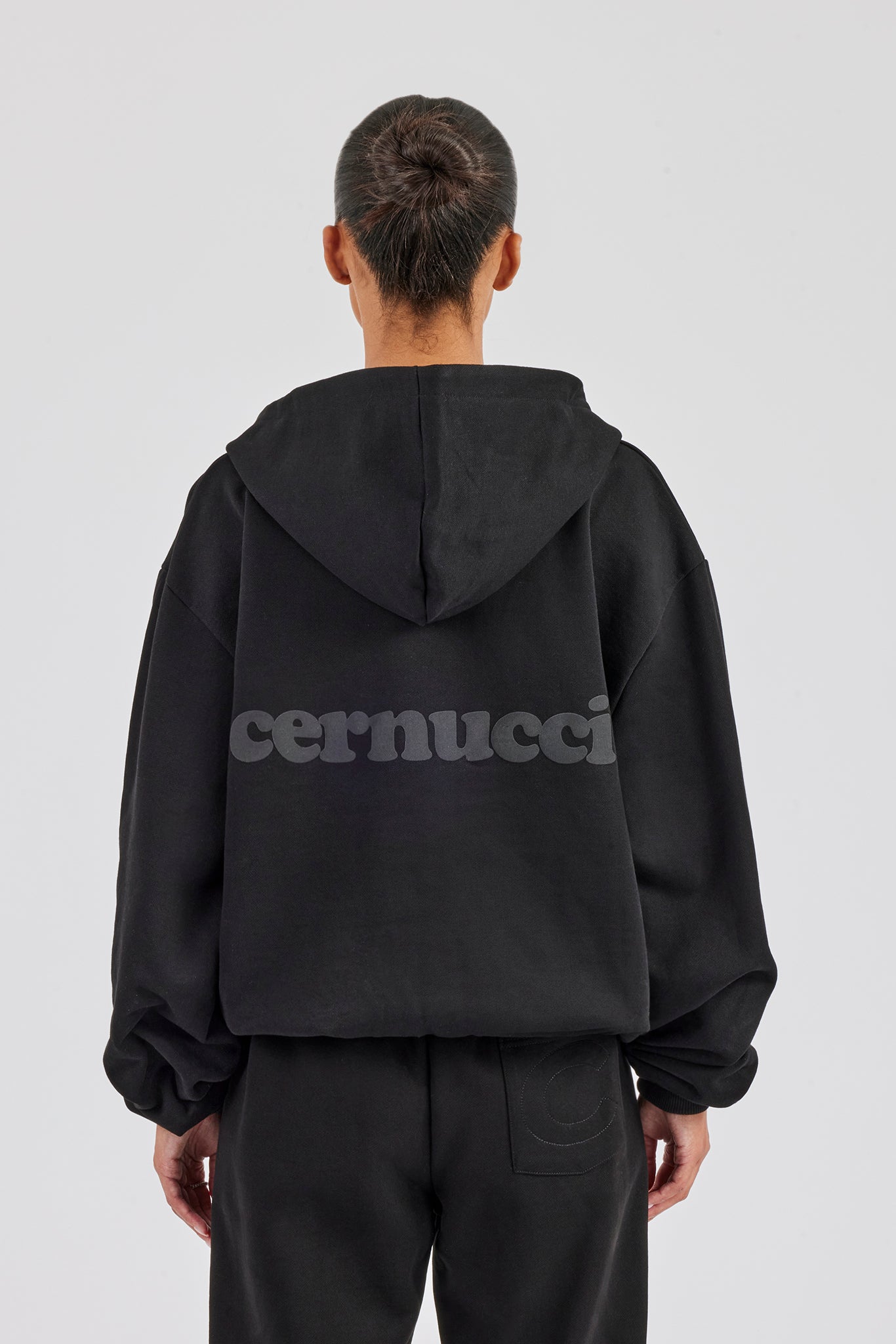 Cernucci Oversized Zip Through Hoodie - Black