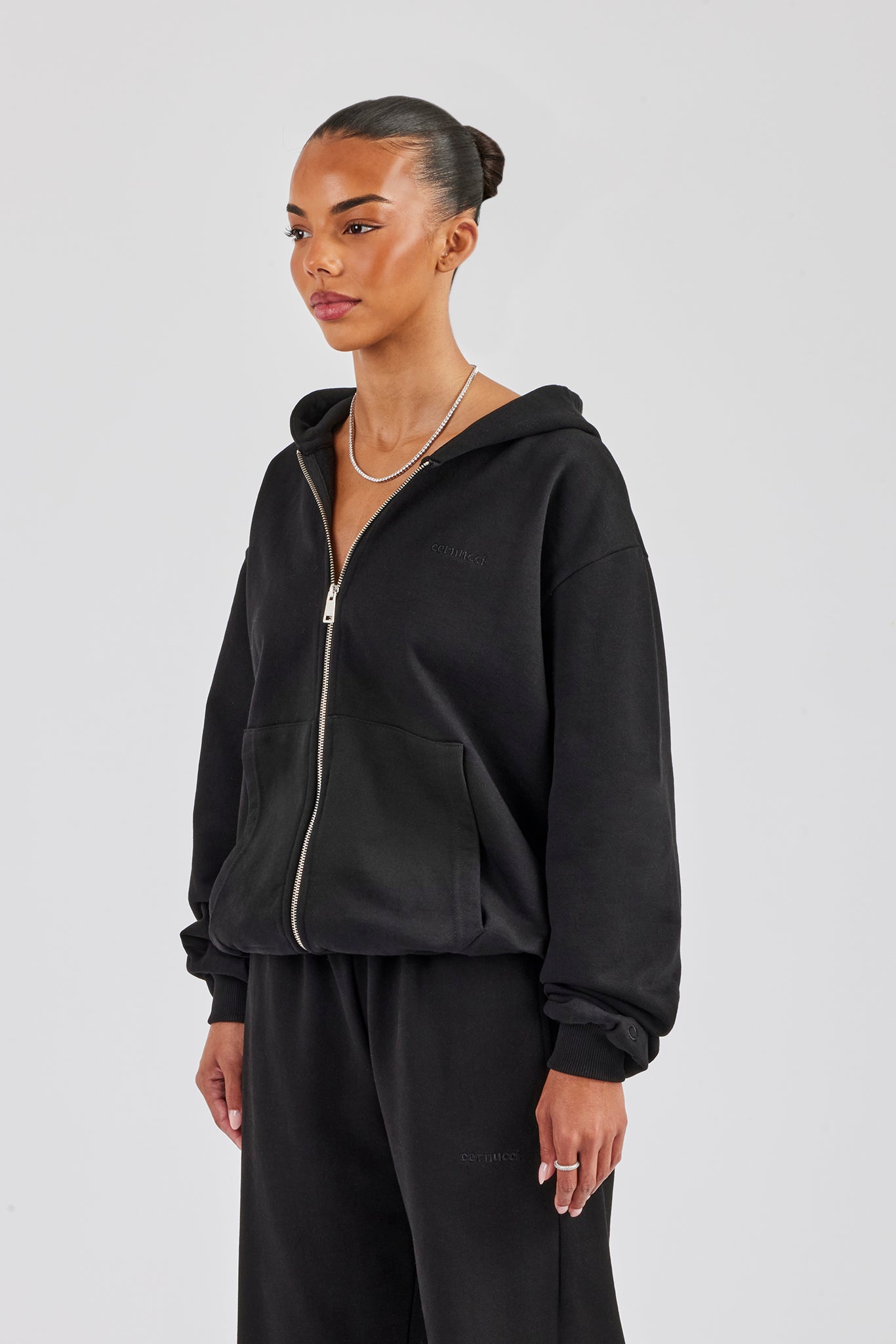 Cernucci Oversized Zip Through Hoodie - Black