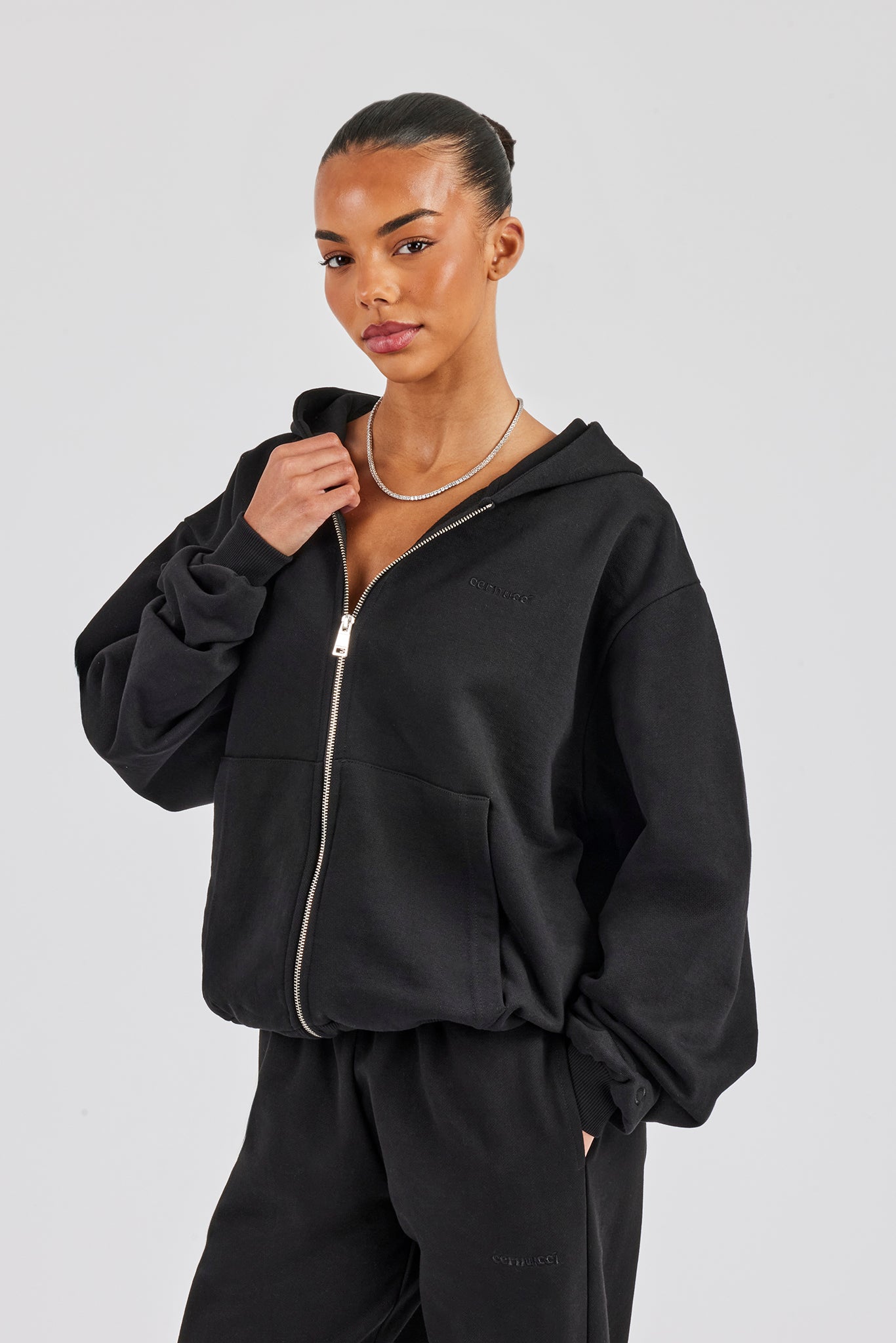 Cernucci Oversized Zip Through Hoodie - Black | Womens Hoodies