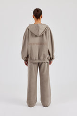 Cernucci Oversized Zip Through Hoodie & Wide Leg Jogger - Taupe