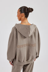 Cernucci Oversized Zip Through Hoodie - Taupe