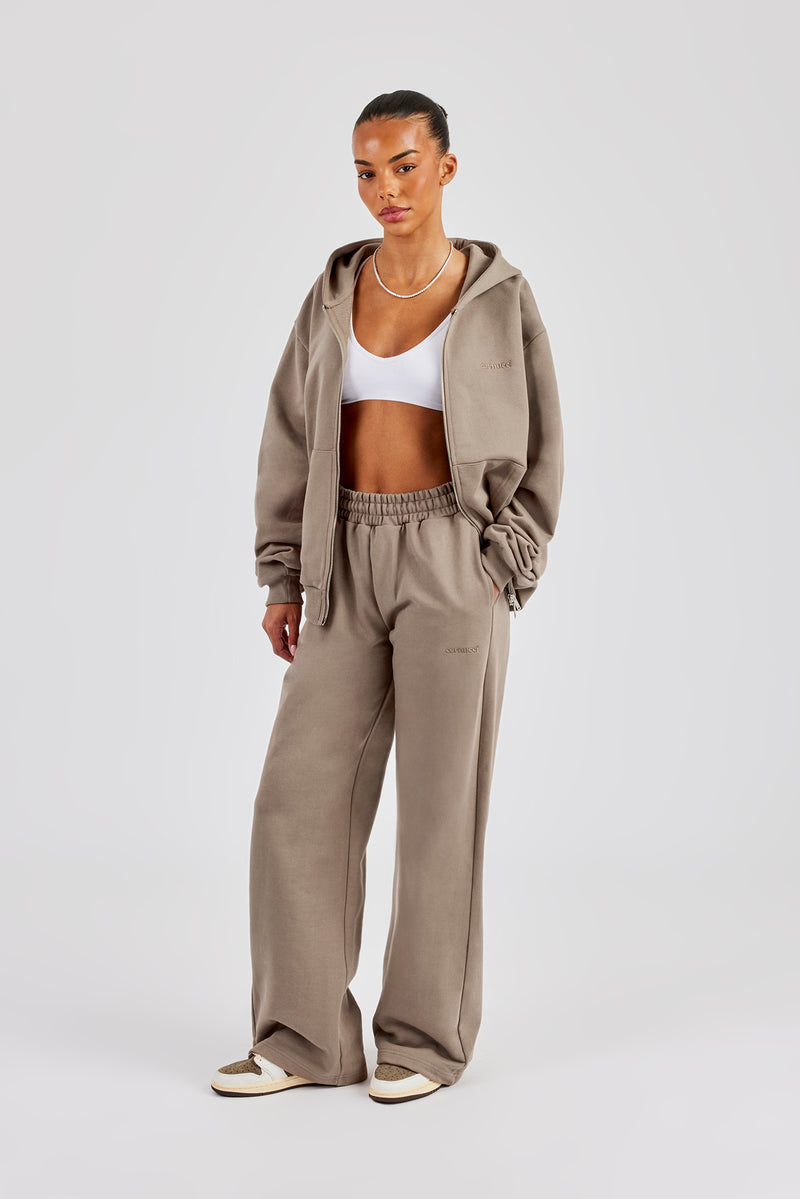 Cernucci Oversized Zip Through Hoodie & Wide Leg Jogger - Taupe
