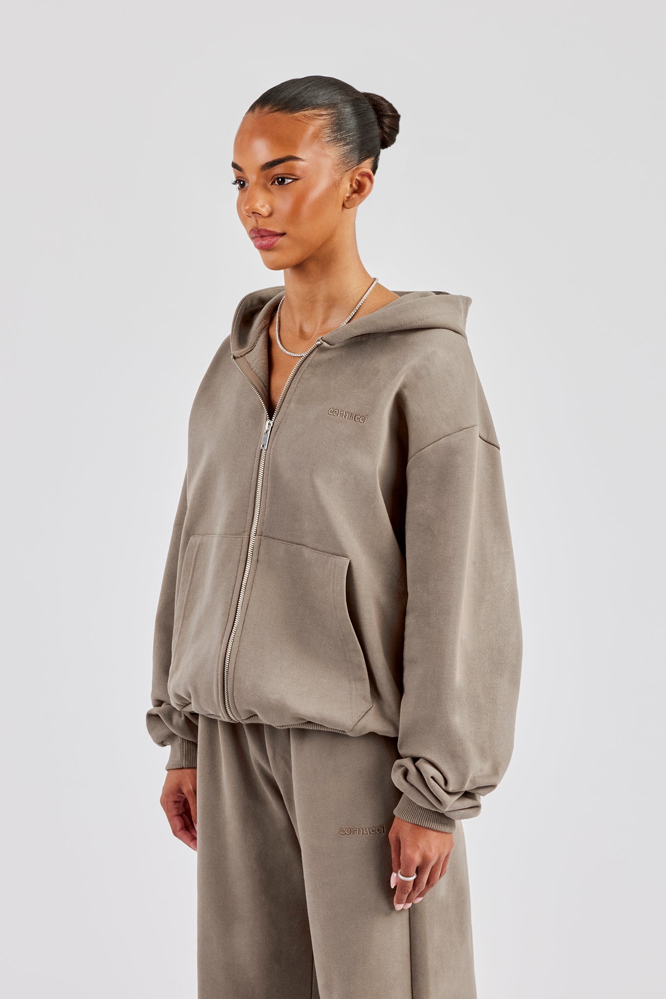 Cernucci Oversized Zip Through Hoodie - Taupe
