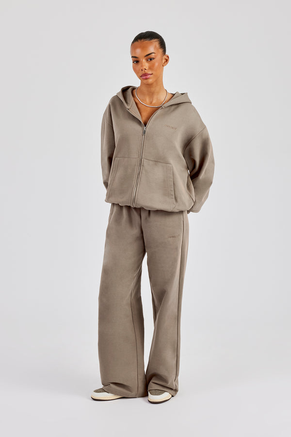 Cernucci Oversized Zip Through Hoodie & Wide Leg Jogger - Taupe