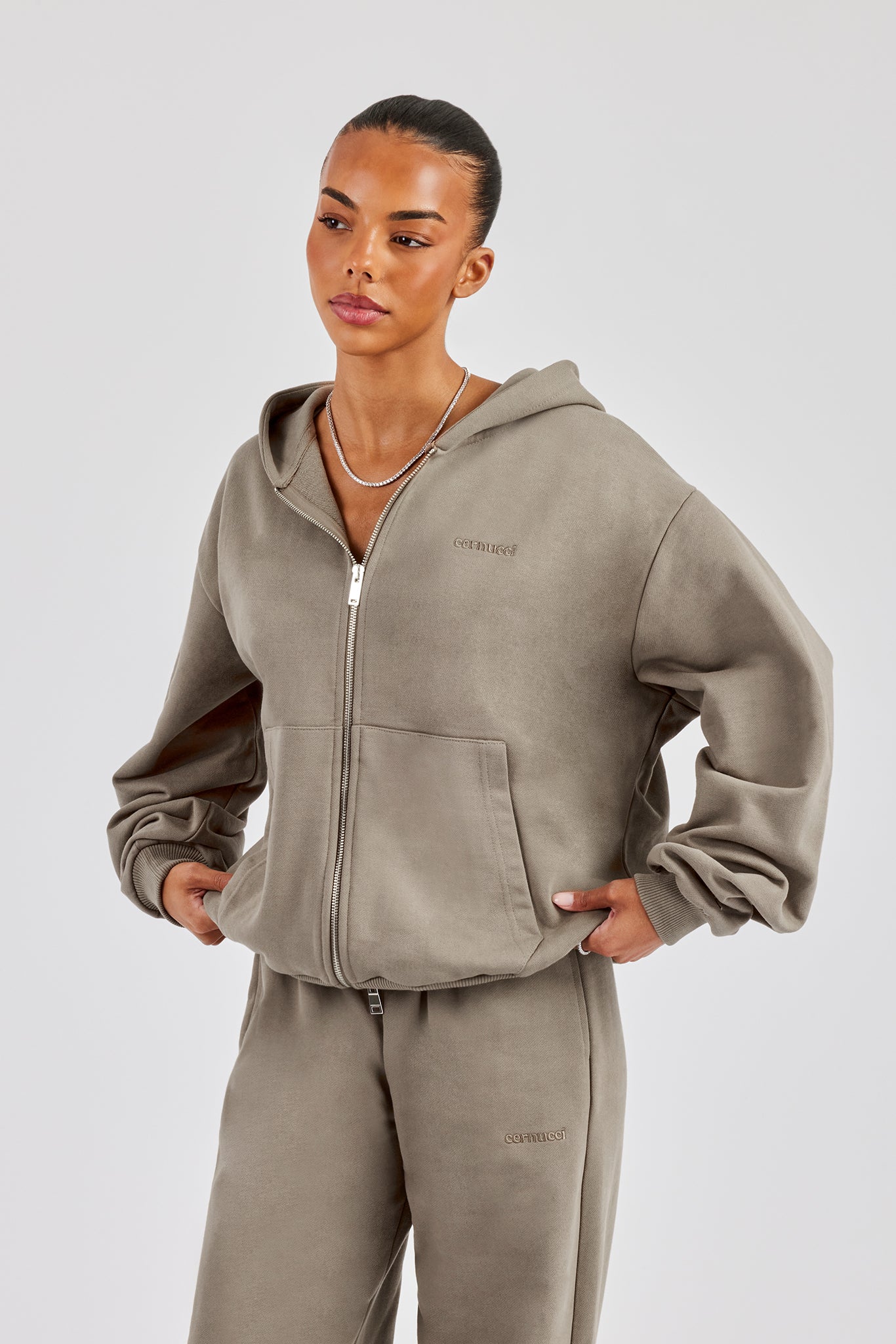 Cernucci Oversized Zip Through Hoodie - Taupe | Womens Hoodies