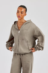 Cernucci Oversized Zip Through Hoodie - Taupe