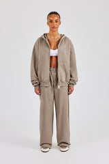 Cernucci Oversized Zip Through Hoodie & Wide Leg Jogger - Taupe