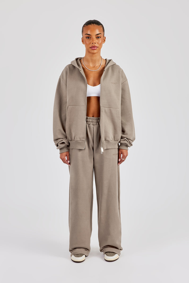Cernucci Oversized Zip Through Hoodie & Wide Leg Jogger - Taupe