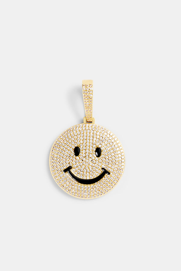 Large Gold Plated Iced CZ Happy Face Pendant