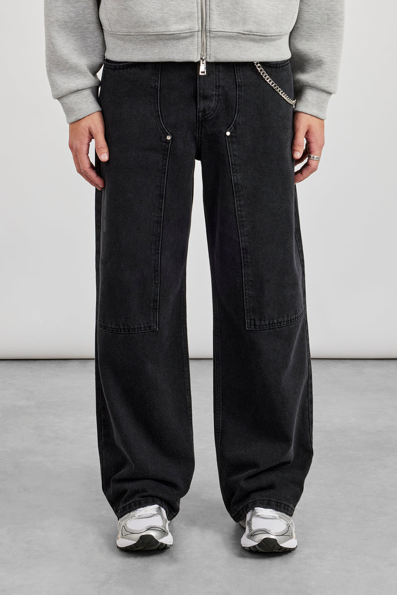 Baggy Carpenter Jeans – Verwaschenes Schwarz