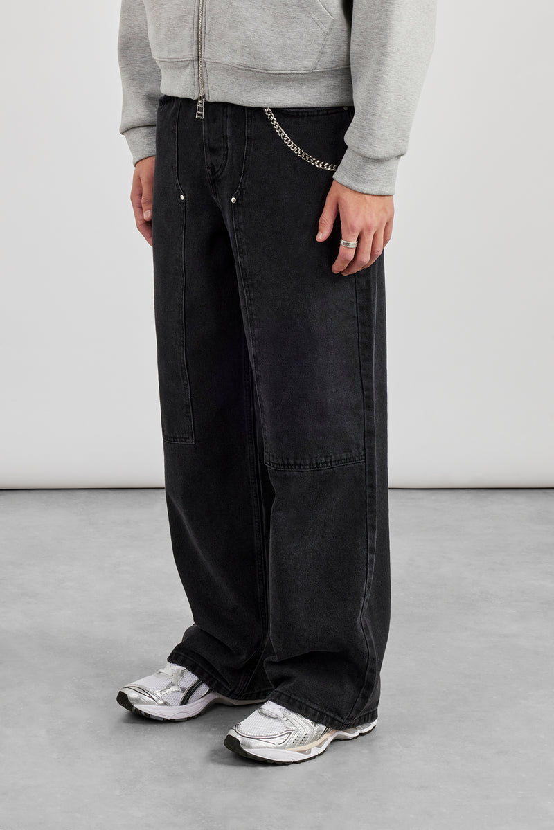 Baggy Carpenter Jeans – Verwaschenes Schwarz