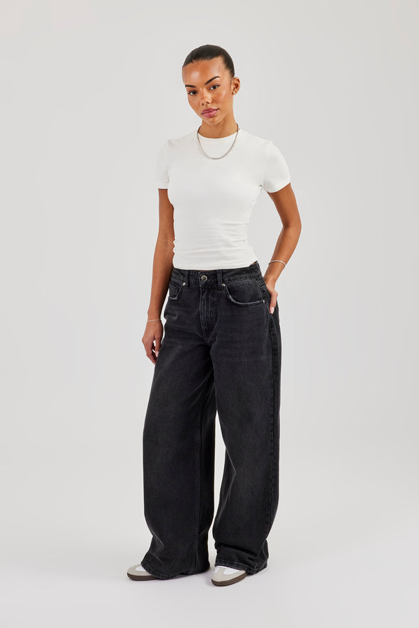Low Rise Baggy Jean - Washed Black