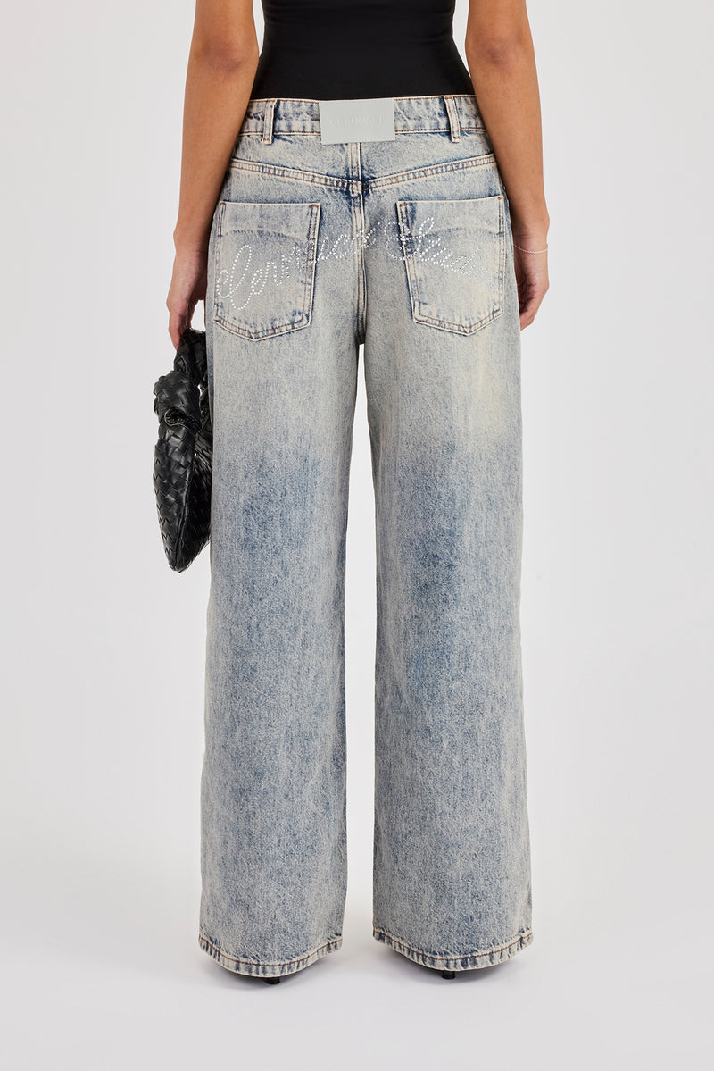 Cernucci Studios Rhinestone Baggy Jean - Antique Wash