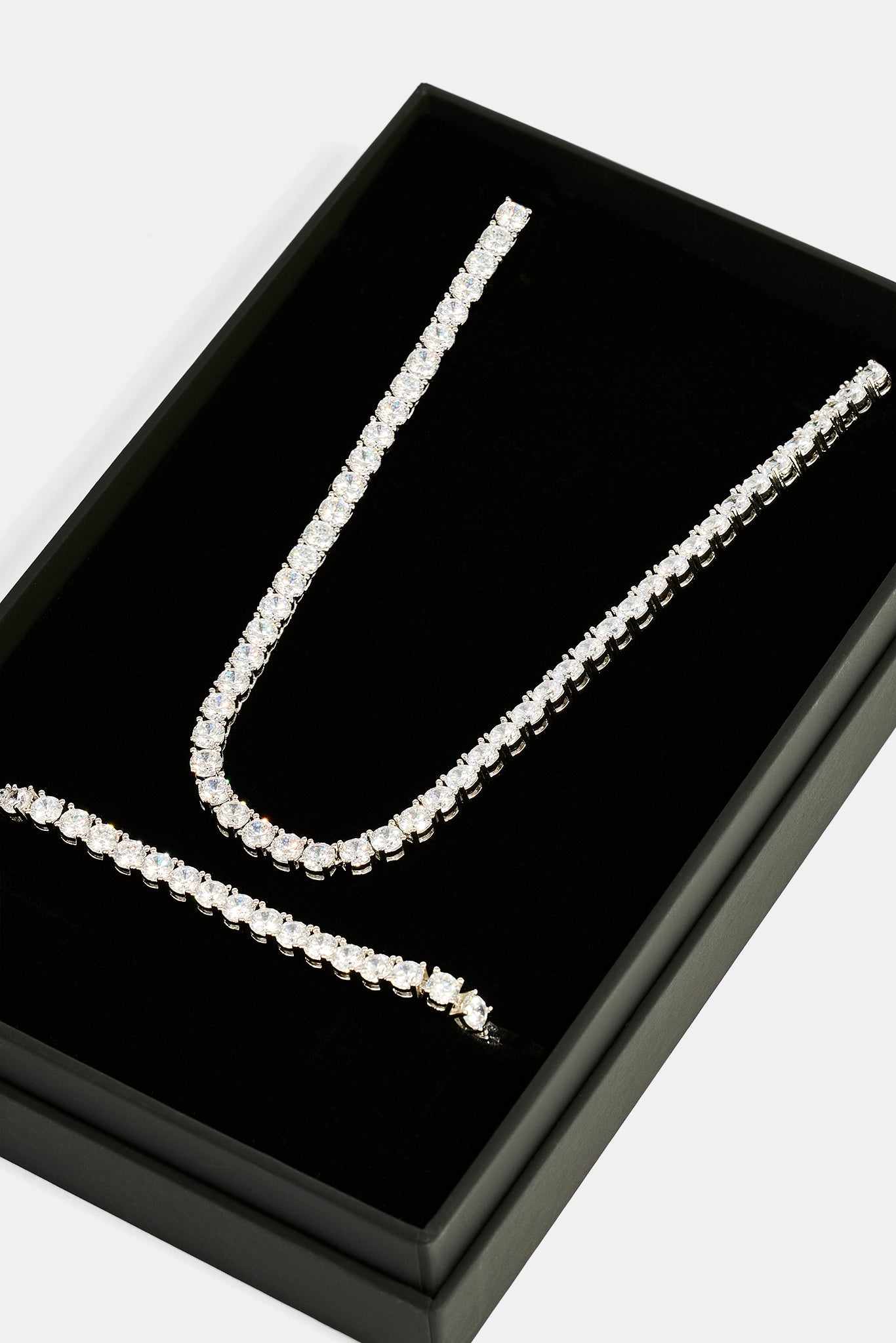 Womens Tennis Chain & Tennis Bracelet Set - 5mm - White