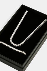 Womens Tennis Chain & Tennis Bracelet Set - 5mm - White