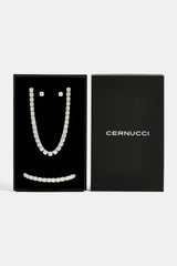 Clustered Tennis Chain, Bracelet & Iced Cluster Stud Earrings Set - 7mm - White