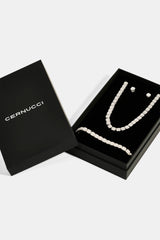 Clustered Tennis Chain, Bracelet & Iced Cluster Stud Earrings Set - 7mm - White
