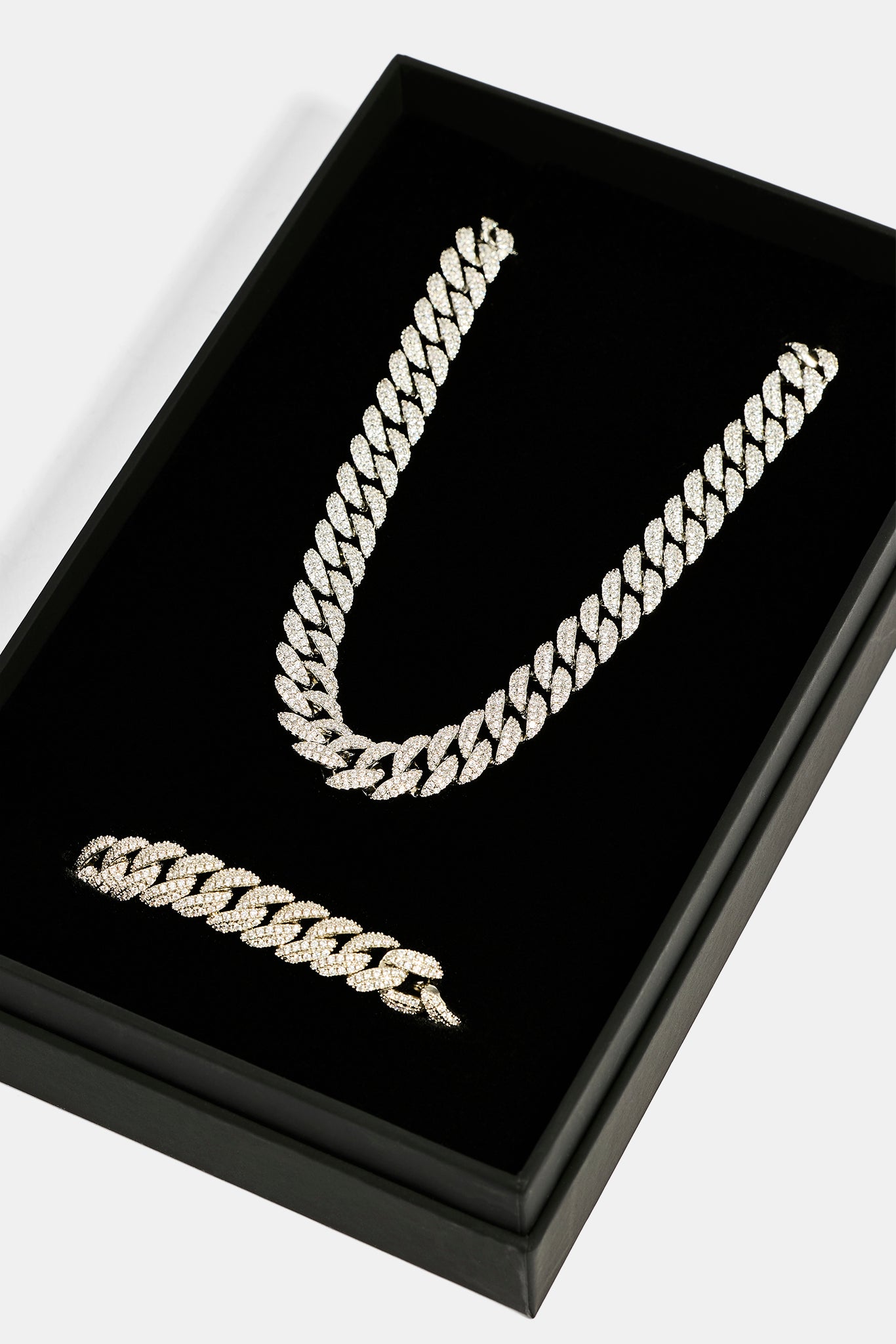Iced Cuban Chain & Bracelet Set - 8mm - White