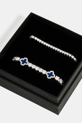3mm Tennis Bracelet & 5mm Blue Motif Tennis Bracelet Set - White